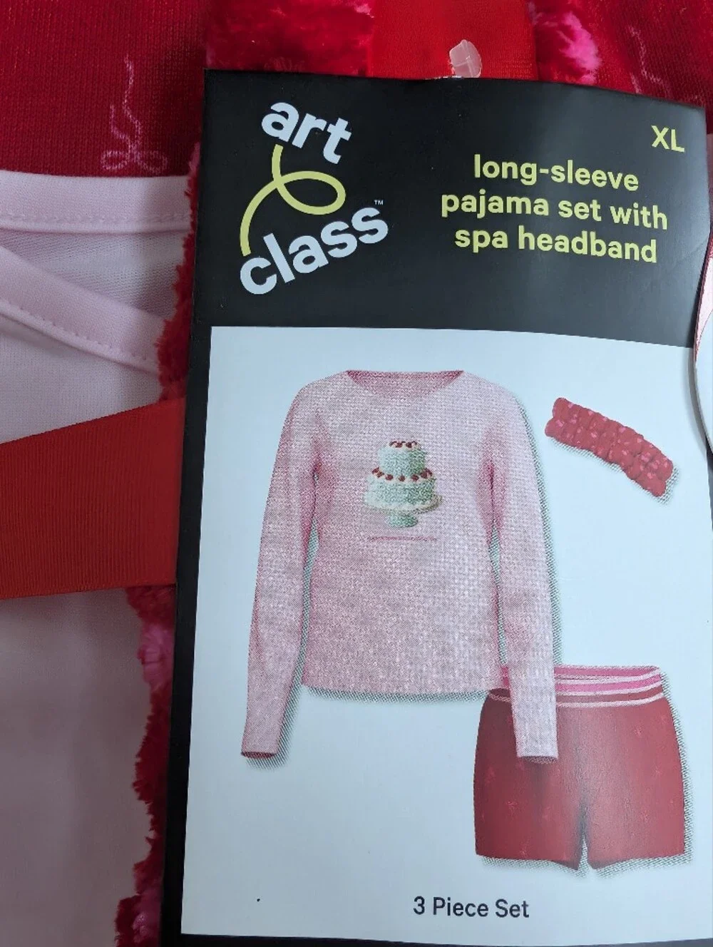 Art Class Pink & Red Girls Pajama Set with Matching Headband